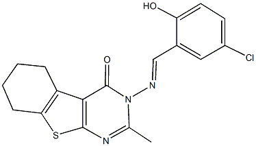 3-[(5-chloro-2-hydroxybenzylidene)amino]-2-methyl-5,6,7,8-tetrahydro[1]benzothieno[2,3-d]pyrimidin-4(3H)-one 结构式