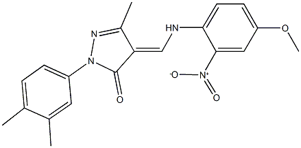 2-(3,4-dimethylphenyl)-4-({2-nitro-4-methoxyanilino}methylene)-5-methyl-2,4-dihydro-3H-pyrazol-3-one 结构式