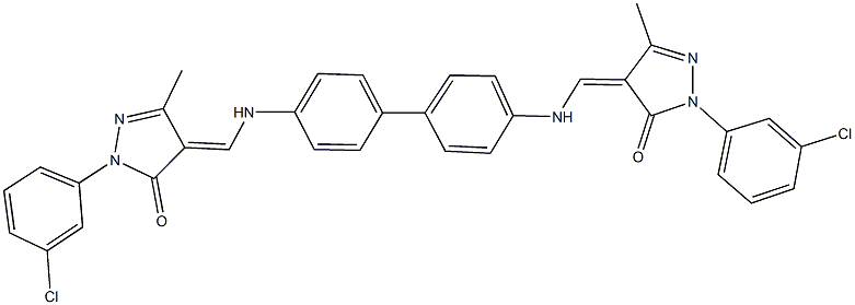 2-(3-chlorophenyl)-4-({[4'-({[1-(3-chlorophenyl)-3-methyl-5-oxo-1,5-dihydro-4H-pyrazol-4-ylidene]methyl}amino)[1,1'-biphenyl]-4-yl]amino}methylene)-5-methyl-2,4-dihydro-3H-pyrazol-3-one 结构式