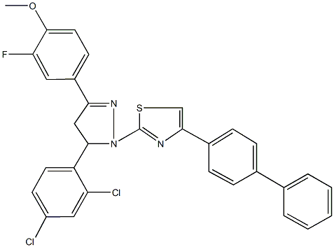 4-[1-(4-[1,1'-biphenyl]-4-yl-1,3-thiazol-2-yl)-5-(2,4-dichlorophenyl)-4,5-dihydro-1H-pyrazol-3-yl]-2-fluorophenyl methyl ether 结构式