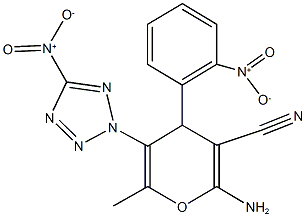 2-amino-4-{2-nitrophenyl}-5-{5-nitro-2H-tetraazol-2-yl}-6-methyl-4H-pyran-3-carbonitrile 结构式