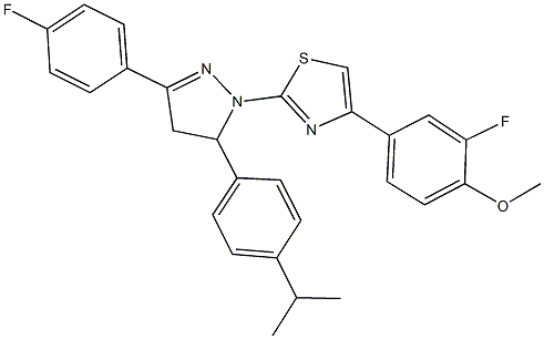 2-fluoro-4-{2-[3-(4-fluorophenyl)-5-(4-isopropylphenyl)-4,5-dihydro-1H-pyrazol-1-yl]-1,3-thiazol-4-yl}phenyl methyl ether 结构式