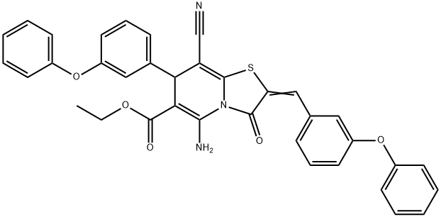 ethyl 5-amino-8-cyano-3-oxo-2-(3-phenoxybenzylidene)-7-(3-phenoxyphenyl)-2,3-dihydro-7H-[1,3]thiazolo[3,2-a]pyridine-6-carboxylate 结构式