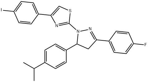 2-[3-(4-fluorophenyl)-5-(4-isopropylphenyl)-4,5-dihydro-1H-pyrazol-1-yl]-4-(4-iodophenyl)-1,3-thiazole 结构式