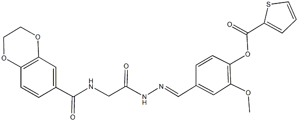 4-(2-{[(2,3-dihydro-1,4-benzodioxin-6-ylcarbonyl)amino]acetyl}carbohydrazonoyl)-2-methoxyphenyl 2-thiophenecarboxylate 结构式