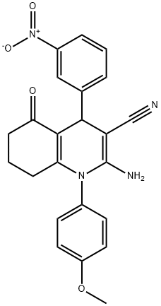 2-amino-4-{3-nitrophenyl}-1-(4-methoxyphenyl)-5-oxo-1,4,5,6,7,8-hexahydroquinoline-3-carbonitrile 结构式