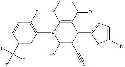 2-amino-4-(5-bromo-2-thienyl)-1-[2-chloro-5-(trifluoromethyl)phenyl]-5-oxo-1,4,5,6,7,8-hexahydro-3-quinolinecarbonitrile 结构式