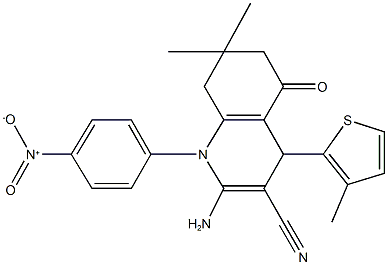 2-amino-1-{4-nitrophenyl}-7,7-dimethyl-4-(3-methyl-2-thienyl)-5-oxo-1,4,5,6,7,8-hexahydro-3-quinolinecarbonitrile 结构式