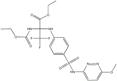 ethyl 2-[(ethoxycarbonyl)amino]-3,3,3-trifluoro-2-(4-{[(6-methoxy-3-pyridazinyl)amino]sulfonyl}anilino)propanoate 结构式