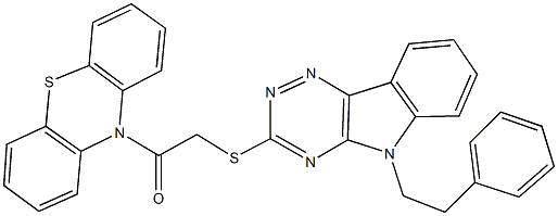 10-({[5-(2-phenylethyl)-5H-[1,2,4]triazino[5,6-b]indol-3-yl]sulfanyl}acetyl)-10H-phenothiazine 结构式