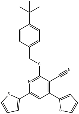 2-[(4-tert-butylbenzyl)sulfanyl]-4,6-di(2-thienyl)nicotinonitrile 结构式