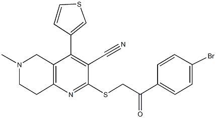 2-{[2-(4-bromophenyl)-2-oxoethyl]sulfanyl}-6-methyl-4-(3-thienyl)-5,6,7,8-tetrahydro[1,6]naphthyridine-3-carbonitrile 结构式