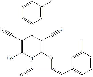 5-amino-2-(3-methylbenzylidene)-7-(3-methylphenyl)-3-oxo-2,3-dihydro-7H-[1,3]thiazolo[3,2-a]pyridine-6,8-dicarbonitrile 结构式