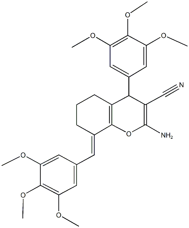 2-amino-8-(3,4,5-trimethoxybenzylidene)-4-(3,4,5-trimethoxyphenyl)-5,6,7,8-tetrahydro-4H-chromene-3-carbonitrile 结构式