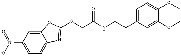 N-[2-(3,4-dimethoxyphenyl)ethyl]-2-({6-nitro-1,3-benzothiazol-2-yl}sulfanyl)acetamide 结构式