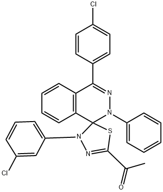 1-[4'-(3-chlorophenyl)-4-(4-chlorophenyl)-2-phenyl-1,2,4',5'-tetrahydrospiro(phthalazine-1,5'-[1,3,4]-thiadiazole)-2'-yl]ethanone 结构式