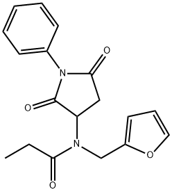 N-(2,5-dioxo-1-phenyl-3-pyrrolidinyl)-N-(2-furylmethyl)propanamide 结构式