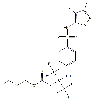 butyl 1-(4-{[(3,4-dimethyl-5-isoxazolyl)amino]sulfonyl}anilino)-2,2,2-trifluoro-1-(trifluoromethyl)ethylcarbamate 结构式