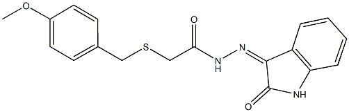 2-[(4-methoxybenzyl)sulfanyl]-N'-(2-oxo-1,2-dihydro-3H-indol-3-ylidene)acetohydrazide 结构式