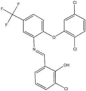 2-chloro-6-({[2-(2,5-dichlorophenoxy)-5-(trifluoromethyl)phenyl]imino}methyl)phenol 结构式