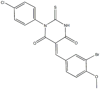 5-(3-bromo-4-methoxybenzylidene)-1-(4-chlorophenyl)-2-thioxodihydro-4,6(1H,5H)-pyrimidinedione 结构式