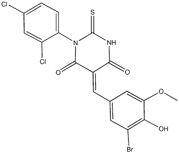 5-(3-bromo-4-hydroxy-5-methoxybenzylidene)-1-(2,4-dichlorophenyl)-2-thioxodihydro-4,6(1H,5H)-pyrimidinedione 结构式