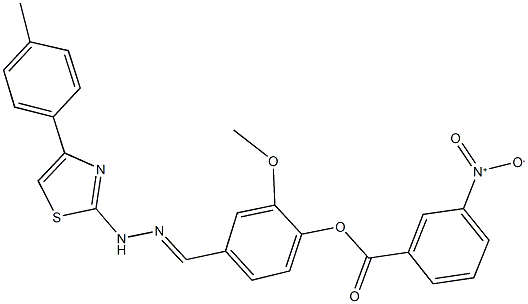 2-methoxy-4-{2-[4-(4-methylphenyl)-1,3-thiazol-2-yl]carbohydrazonoyl}phenyl 3-nitrobenzoate 结构式