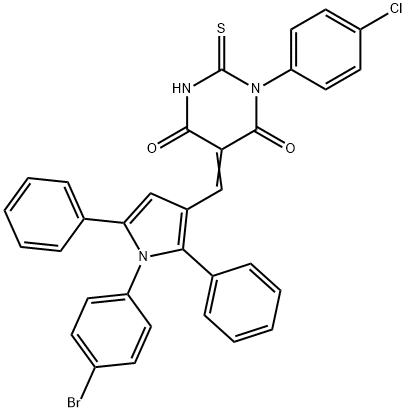 5-{[1-(4-bromophenyl)-2,5-diphenyl-1H-pyrrol-3-yl]methylene}-1-(4-chlorophenyl)-2-thioxodihydro-4,6(1H,5H)-pyrimidinedione 结构式