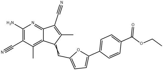 ethyl 4-{5-[(2-amino-3,7-dicyano-4,6-dimethyl-5H-cyclopenta[b]pyridin-5-ylidene)methyl]-2-furyl}benzoate 结构式