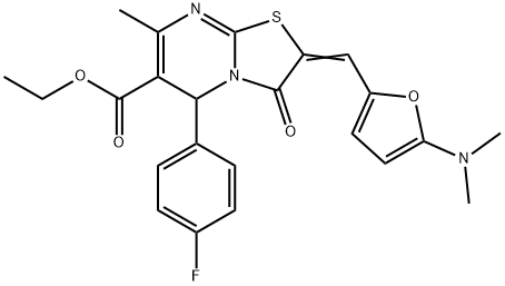 ethyl 2-{[5-(dimethylamino)-2-furyl]methylene}-5-(4-fluorophenyl)-7-methyl-3-oxo-2,3-dihydro-5H-[1,3]thiazolo[3,2-a]pyrimidine-6-carboxylate 结构式