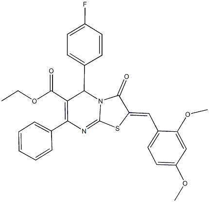 ethyl 2-(2,4-dimethoxybenzylidene)-5-(4-fluorophenyl)-3-oxo-7-phenyl-2,3-dihydro-5H-[1,3]thiazolo[3,2-a]pyrimidine-6-carboxylate 结构式