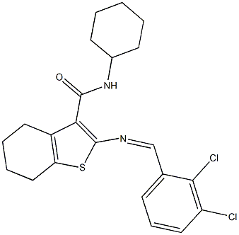 N-cyclohexyl-2-[(2,3-dichlorobenzylidene)amino]-4,5,6,7-tetrahydro-1-benzothiophene-3-carboxamide 结构式