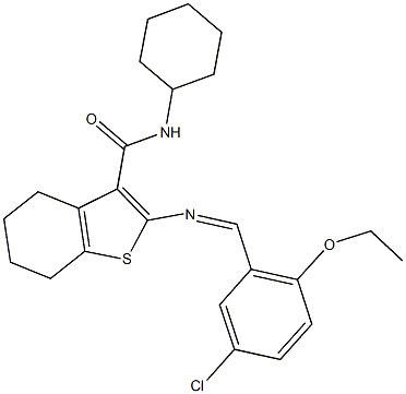 2-[(5-chloro-2-ethoxybenzylidene)amino]-N-cyclohexyl-4,5,6,7-tetrahydro-1-benzothiophene-3-carboxamide 结构式