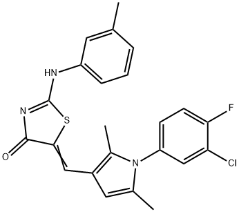 5-{[1-(3-chloro-4-fluorophenyl)-2,5-dimethyl-1H-pyrrol-3-yl]methylene}-2-[(3-methylphenyl)imino]-1,3-thiazolidin-4-one 结构式