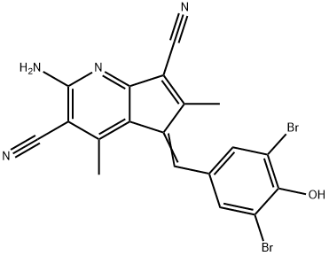 2-amino-5-(3,5-dibromo-4-hydroxybenzylidene)-4,6-dimethyl-5H-cyclopenta[b]pyridine-3,7-dicarbonitrile 结构式