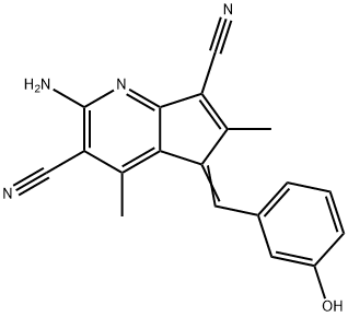 2-amino-5-(3-hydroxybenzylidene)-4,6-dimethyl-5H-cyclopenta[b]pyridine-3,7-dicarbonitrile 结构式