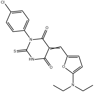 1-(4-chlorophenyl)-5-{[5-(diethylamino)-2-furyl]methylene}-2-thioxodihydro-4,6(1H,5H)-pyrimidinedione 结构式