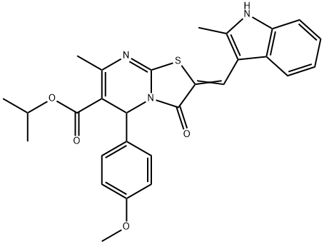 isopropyl 5-(4-methoxyphenyl)-7-methyl-2-[(2-methyl-1H-indol-3-yl)methylene]-3-oxo-2,3-dihydro-5H-[1,3]thiazolo[3,2-a]pyrimidine-6-carboxylate 结构式