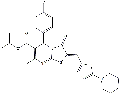 isopropyl 5-(4-chlorophenyl)-7-methyl-3-oxo-2-{[5-(1-piperidinyl)-2-furyl]methylene}-2,3-dihydro-5H-[1,3]thiazolo[3,2-a]pyrimidine-6-carboxylate 结构式