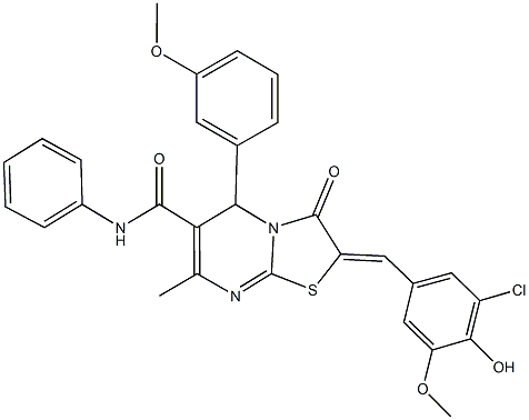 2-(3-chloro-4-hydroxy-5-methoxybenzylidene)-5-(3-methoxyphenyl)-7-methyl-3-oxo-N-phenyl-2,3-dihydro-5H-[1,3]thiazolo[3,2-a]pyrimidine-6-carboxamide 结构式