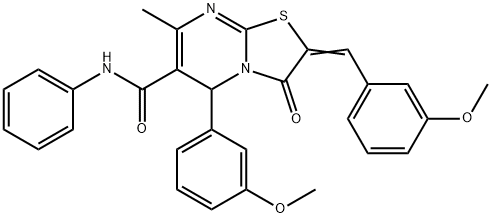 2-(3-methoxybenzylidene)-5-(3-methoxyphenyl)-7-methyl-3-oxo-N-phenyl-2,3-dihydro-5H-[1,3]thiazolo[3,2-a]pyrimidine-6-carboxamide 结构式