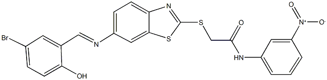 2-({6-[(5-bromo-2-hydroxybenzylidene)amino]-1,3-benzothiazol-2-yl}sulfanyl)-N-{3-nitrophenyl}acetamide 结构式