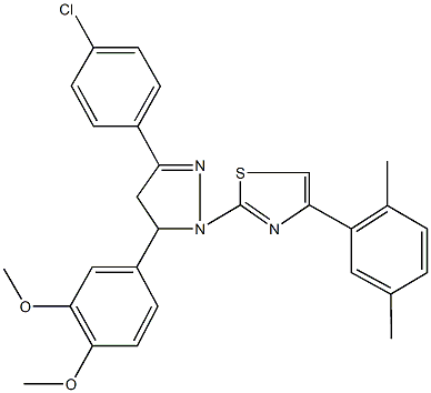2-[3-(4-chlorophenyl)-5-(3,4-dimethoxyphenyl)-4,5-dihydro-1H-pyrazol-1-yl]-4-(2,5-dimethylphenyl)-1,3-thiazole 结构式