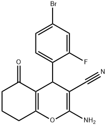 2-amino-4-(4-bromo-2-fluorophenyl)-5-oxo-5,6,7,8-tetrahydro-4H-chromene-3-carbonitrile 结构式