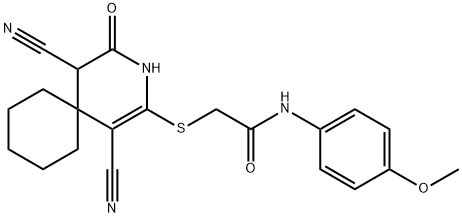 2-[(1,5-dicyano-4-oxo-3-azaspiro[5.5]undec-1-en-2-yl)sulfanyl]-N-(4-methoxyphenyl)acetamide 结构式