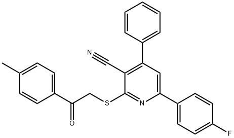 6-(4-fluorophenyl)-2-{[2-(4-methylphenyl)-2-oxoethyl]sulfanyl}-4-phenylnicotinonitrile 结构式