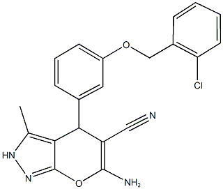 6-amino-4-{3-[(2-chlorobenzyl)oxy]phenyl}-3-methyl-2,4-dihydropyrano[2,3-c]pyrazole-5-carbonitrile 结构式