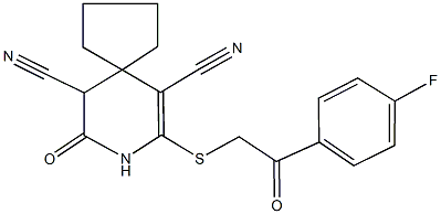 7-{[2-(4-fluorophenyl)-2-oxoethyl]sulfanyl}-9-oxo-8-azaspiro[4.5]dec-6-ene-6,10-dicarbonitrile 结构式