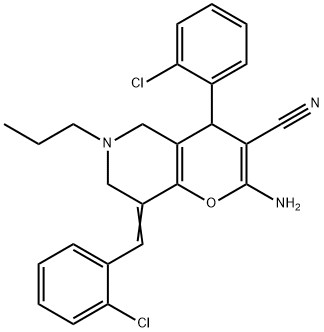 2-amino-8-(2-chlorobenzylidene)-4-(2-chlorophenyl)-6-propyl-5,6,7,8-tetrahydro-4H-pyrano[3,2-c]pyridine-3-carbonitrile 结构式