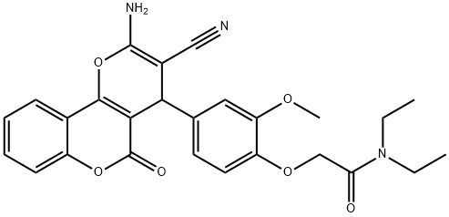 2-[4-(2-amino-3-cyano-5-oxo-4H,5H-pyrano[3,2-c]chromen-4-yl)-2-methoxyphenoxy]-N,N-diethylacetamide 结构式